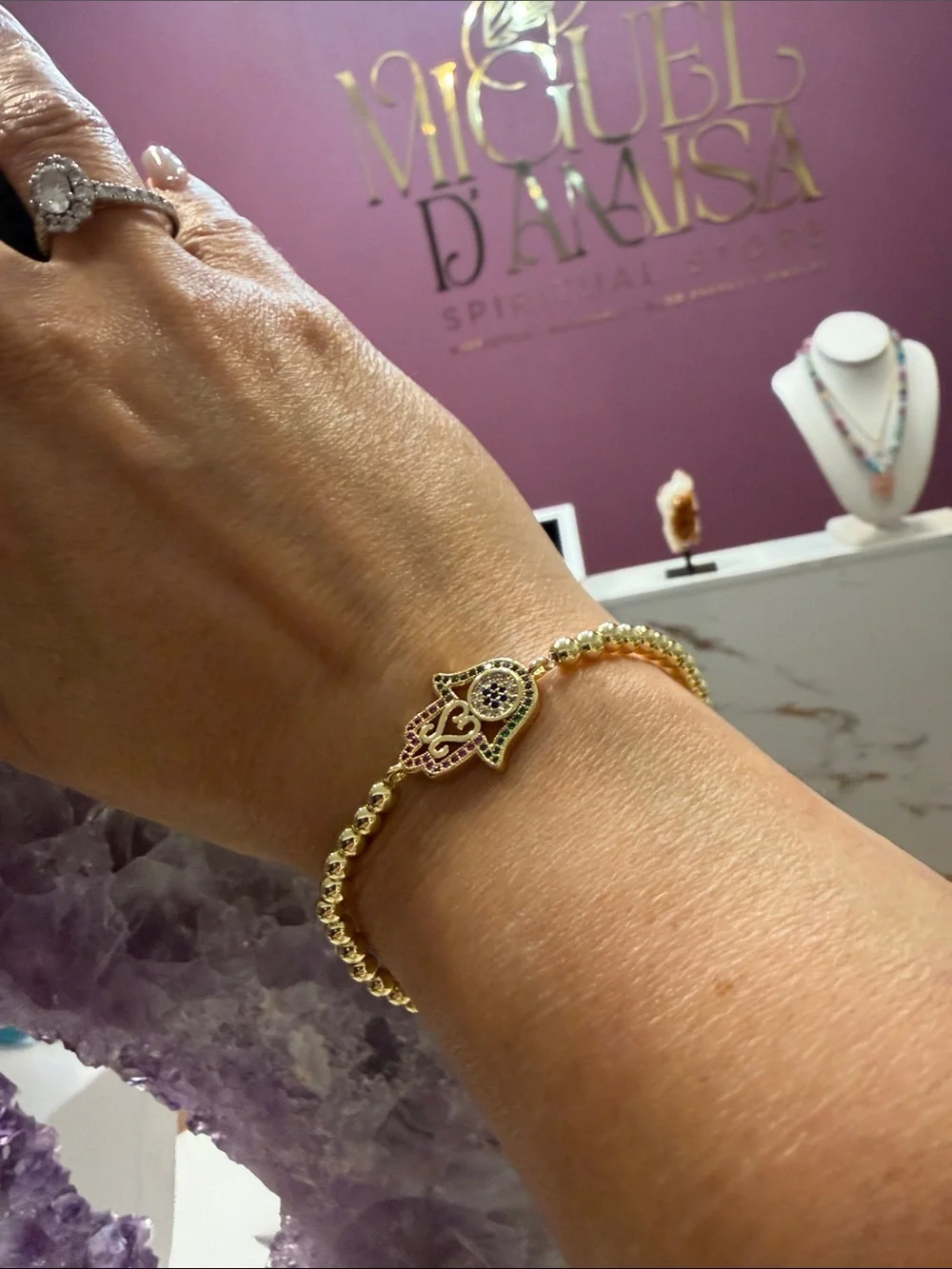 Gold Hamsa Beaded Bracelet -